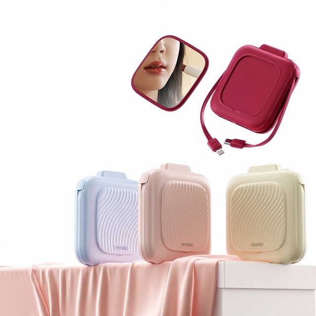 Cross-Border Wholesale Makeup Mirror Built-In Cable Fast-Charging 10W Plastic 10000mAh Gift Portable Mobile Bank Printed Logo