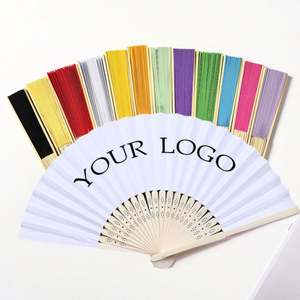 Abanicos de mano plegables de bambú con logotipo personalizado al por mayor, abanicos de papel blancos plegables de madera para bodas - Product Image 1