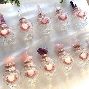 Botella mágica <span class=keywords><strong>de</strong></span> cristal natural, tarro <span class=keywords><strong>de</strong></span> hechizo <span class=keywords><strong>de</strong></span> brujería, rebanada <span class=keywords><strong>de</strong></span> piedra cruda, cristal rosa, purificación <span class=keywords><strong>de</strong></span> carga hecha a mano - Product Image 2