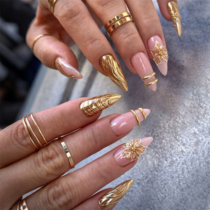 Faux ongles en acrylique faits à la main, style français, carrés, amande, fleurs 3D roses, vente en gros, ongles à presser de créateur - Product Image 5