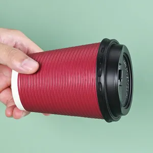 赤いコーヒーカップ使い捨て二重壁増粘紙コーヒーカップ14オンス持ち帰り包装ホットドリンク中空コーヒー紙コップ