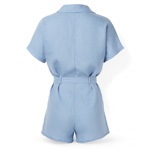 Combinaison en coton bleu pour femme, manches courtes, ceinture, boutons sur le devant, décontractée, pour l'été, vêtements de plage - Product Image 2