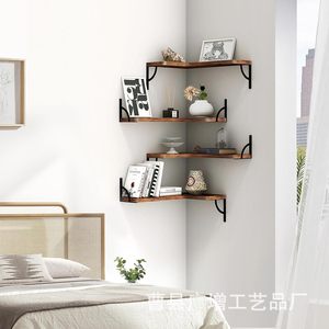 Wooden Corner <b>Shelf</b> Wall Mounted Retro Color 4 Tier Multipurpose Display <b>Rack</b> For Home Living Room Decor - Product Image 3