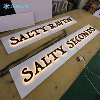 Lettres en relief rétroéclairées par LED blanc chaud, enseigne en métal 3D personnalisée avec halo lumineux pour façade de magasin commercial