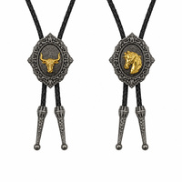 1 pièce Cravate Bolo Vintage Western réglable avec crâne de taureau ou tête de cheval, pendentif ovale orné et cordon en cuir PU pour hommes et femmes