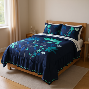 Edredón Doble Romina con 2 Almohadas, Diseño Floral, Estilo Moderno, Ropa de Cama para Toda Temporada - Product Image 2