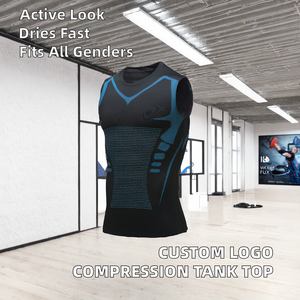 Camisetas sin mangas de compresión con logotipo personalizado, transpirables, de spandex/poliéster con puntos, para atletismo, fitness, culturismo, para hombre, de secado rápido - Product Image 2