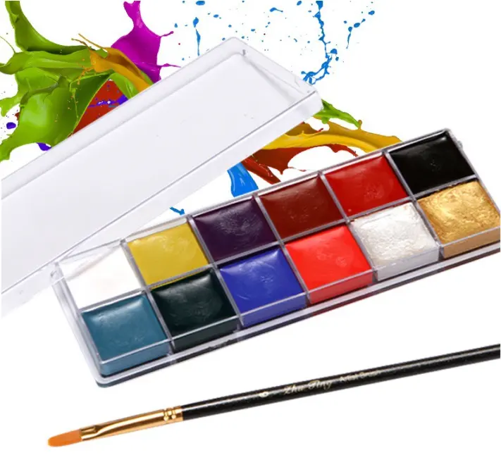12 Color Oil Based Hypoallergenic Safe & Non-Toxic Face Paint Palette Face Paintings Templates