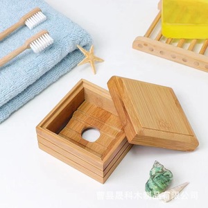 <b>Bamboo</b> <b>Soap</b> <b>Dish</b> Square Natural Wood Color Self Drain For Bathroom Home Use - Product Image 2