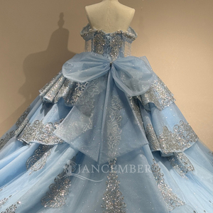 Vestido de Novia de Lujo Moderno Xs280 con Apliques de Cuentas y Brillo Azul, Estilo Princesa, Personalizado, con Escote Corazón - Product Image 6