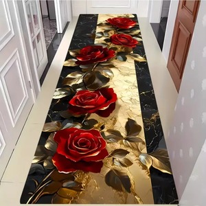 Alfombra Clásica de Lujo con Diseño Floral Dorado, Cómoda, Antideslizante, Fácil de Limpiar, Perfecta para el Hogar o Casa de Vacaciones - Product Image 1