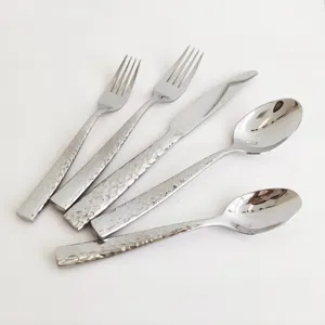 Stainless steel hammered handle elegant cutlery set