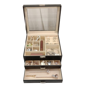 Boîte à bijoux élégante en cuir PU et velours avec couvercle en verre, grande capacité, personnalisable, pour colliers et bagues – Offre spéciale - Product Image 2