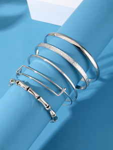 KISSWIFE Ensemble de 5 bracelets multirangs couleur argent, bracelet jonc en <span class=keywords><strong>bambou</strong></span> noué, bracelet tendance pour femmes - Product Image 5
