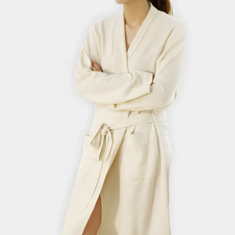 Super soft luxury night sleeping long cashmere robe for women Shawl Collar pure cashmere robe