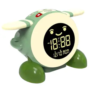 크리 에이 티브 디자인 만화 비행기 모양 녹음 알람 시계 퍼즐 어린이 수면 트레이너 야간 램프 기능