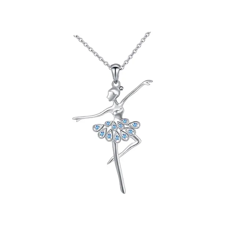 China Supplier Blue Crystal Ballet Dancer Girl Ballerina Jewelry 925 Sterling Silver Necklace With Cable Chain