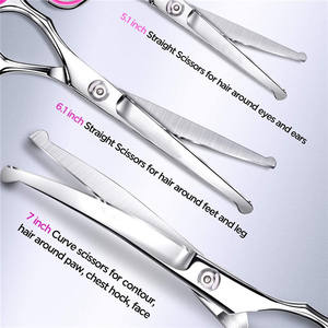 Juego de 6 tijeras de peluquería canina de acero inoxidable con cabezal de seguridad para cortar el pelo de perros, color negro - Product Image 2