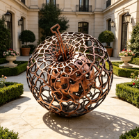 Sculpture sphérique découpée au laser en acier inoxydable 304, boule lumineuse LED creuse, art lumineux de jardin extérieur
