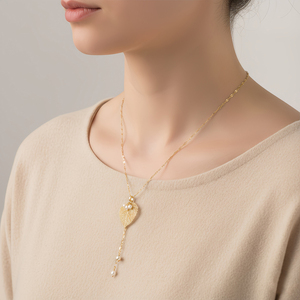 Collar con Colgante de Hoja de Bodhi Natural 2026, Borla, Perla de Imitación, <span class=keywords><strong>Cadena</strong></span> Chapada en Oro de 18K - Product Image 5