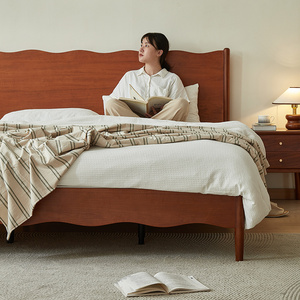 Letto Moderno Minimalista Nordico Retrò Ondulato in Bosso Massiccio, Ecologico, Durevole e Confortevole, 1.5m 1.8m per Camere da Letto e Appartamenti - Product Image 6