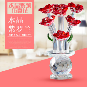 Décoration florale en cristal violet, cristal transparent rouge, ornement pour la maison, cadeau pour la Saint-Valentin - Product Image 1