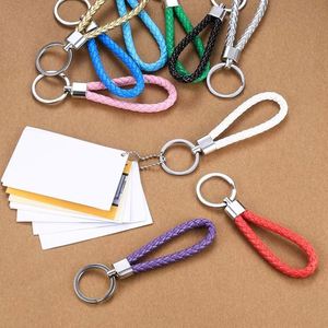 Porte-clés en cuir tressé style simple avec anneaux en alliage, pendentif pour clés de voiture, accessoires de mode faits à la main pour femmes, hommes et enfants - Product Image 2