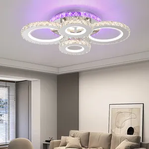 Lampu langit-langit akrilik bulat, lampu langit-langit dalam ruangan RGB irama musik dengan remote control