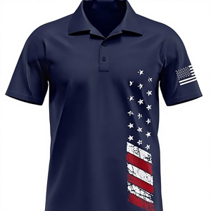 Polo de golf pour homme à manches courtes, imprimé intégral drapeau américain et motif chariot de golf, en tissu Oxford de coton respirant - Product Image 2
