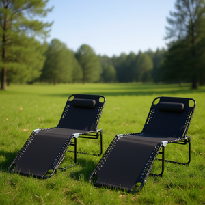 Sedia Reclinabile da Esterno con Schienale Regolabile, Pieghevole per Campeggio e Giardino, Design Moderno in Metallo e Poliestere, Telaio in Ferro Nero Blu - Product Image 2