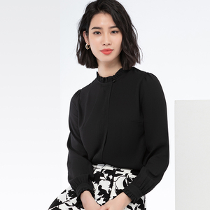 Damen Frühling Herbst Frühling Sommer Chiffon Langarm Stehkragen Einfarbig Polyester Anti-Pilling Business Casual Bluse - Product Image 3