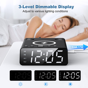 7-in -1 <strong>Wireless</strong> Charger Type C Charging Ports USB Hub Snooze <strong>Digital</strong> <strong>Alarm</strong> <strong>Clock</strong> With AC Outlet Socket Power Strip - Product Image 3