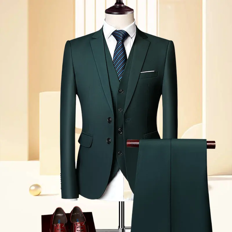 Terno de casamento luxuoso de 3 peças, moda masculina slim, cor sólida, conjunto de terno de escritório, blazer + calça + colete masculino de tamanho grande, 10%