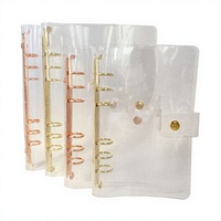 Reliure à anneaux Wenshun en PVC transparent A5 A6 A7 avec bouton pression rose gold, couverture de carnet rechargeable
