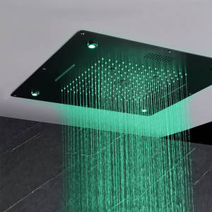 Pommeau de douche à quatre fonctions LED, <span class=keywords><strong>musique</strong></span>, pluie monté au plafond, cascade, mitigeur thermostatique, ensemble de douche noir mat - Product Image 2