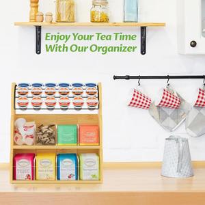 Bamboo Tea Bag and Coffee Holder Organizer for Cabinet Counter Office, 3 Tier Large Capacity Sturdy Display <strong>Stand</strong> Easy Assembly - Product Image 1