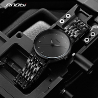SINOBI classique hommes Quartz montre d'affaires étanche noir placage hommes vente chaude russe prêt bateau bracelet en acier inoxydable