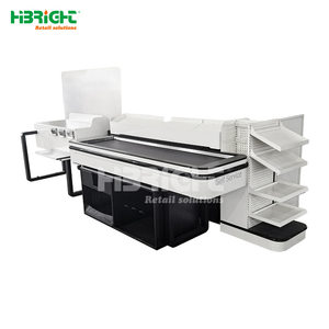Mostrador de Caja para Comercio Minorista con Banda Transportadora, Mesa de Caja POS en Blanco y Negro para Hipermercados - Product Image 2