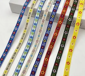 1.1CM New Ethnic Style Jacquard Webbing Polyester Flower Pattern Embroidery Belt Retro Woven Webbing Tape For Garment Accessory