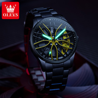 Montre personnalisée OEM 9937 avec logo pour homme, montres squelette noires de luxe pour homme, montre de poignet avec design 3D, montre sport à quartz avec jante de voiture