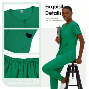 Women's Scrub Suit Set Short Sleeve Knitted Breathable Work Uniforms For Clinic Hospital Grooming Salon Pet Care - Product Image 4