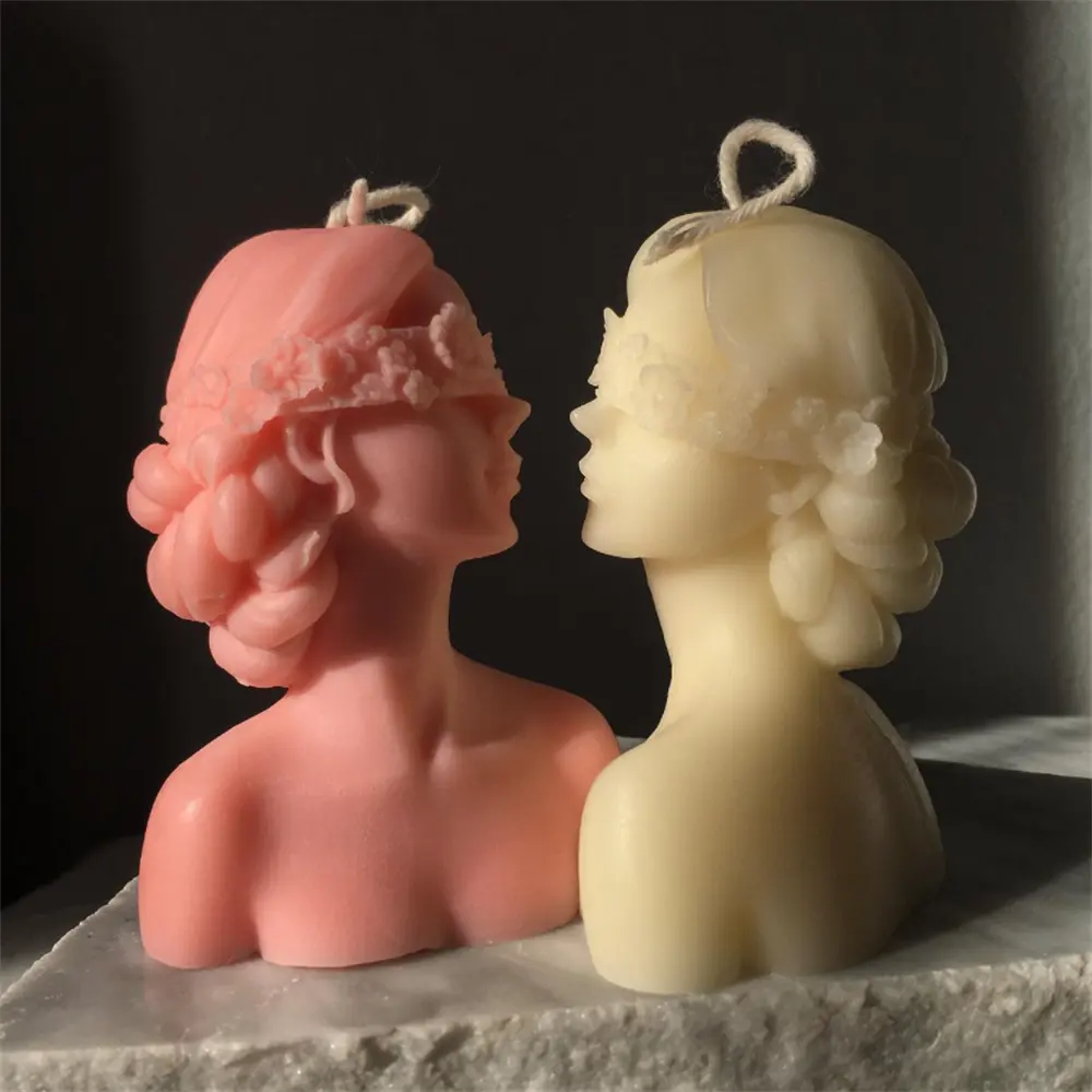 Molde de resina para hacer cera de soja para mujer, flor, diosa, Torso, vela, molde de silicona con los ojos vendados, figura femenina, estatua decorativa