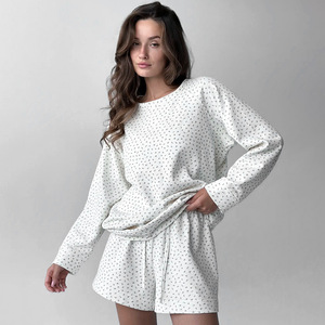 Pigiama da Donna Morbido e Leggero OEM, Personalizzabile, <span class=keywords><strong>Bianco</strong></span> con Stampa Floreale, Collo Tondo, per Relax Notturno e Uso Quotidiano <span class=keywords><strong>in</strong></span> Casa - Product Image 5