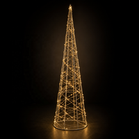 Lampe LED de Noël en forme de cône, structure en fil de fer argenté, guirlande lumineuse en fil de cuivre blanc chaud, motif tour de cône pour la décoration de la maison en fêtes