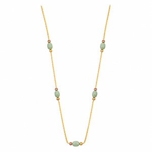 Collar Mala Antiguo de Plata 925 con Cuentas Verde Claro, Cadena Larga Minimalista, Joyería Étnica Tradicional para Mujer - Product Image 1