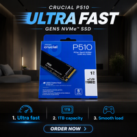 Crucial P510 M.2 NVMe SSD 1TB TLC NAND Nirkabel Eksternal Kompatibel Desktop
