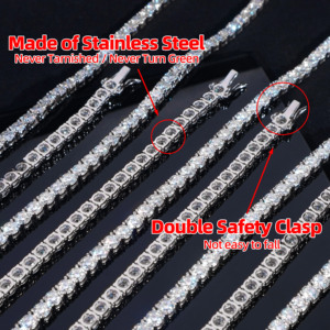 Chaîne en moissanite de 3 mm, 4 mm, 5 mm, chaîne <span class=keywords><strong>tennis</strong></span> glacée, anti-ternissement, certifiée GRA, VVS, collier en acier inoxydable, chaîne <span class=keywords><strong>tennis</strong></span> en moissanite - Product Image 2