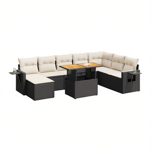 Conjunto de Sofá de Jardín de 9 Piezas con Reposabrazos Ajustables, Muebles de Exterior de Ratán PE Negro - Product Image 1
