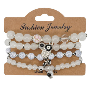 Pulseras de Cuentas de Moda, Multicapa, Elásticas, de Vidrio y Cerámica, con Amuleto Hamsa, Joyería Unisex, Regalo, Hecho en China - Product Image 4