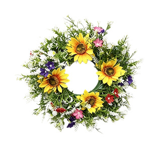Couronne florale artificielle avec tournesols et fleurs blanches pour les décorations de Pâques, de la Saint-Valentin et du printemps - Product Image 5